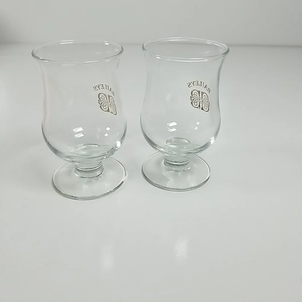 Vintage 2 Baileys Coffee On The Rocks Stemmed Glasses Shot Glasses Gold Script